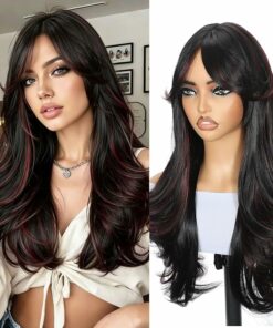 Black Mixed Burgundy Layered Wavy Wigs BE14