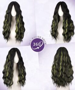 Alternative view of Black Mixed Green Long Wavy Hair Wig BE10