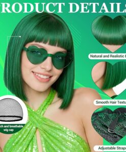 Alternative view of Green Short Bob Straight Hair Wigs BE7