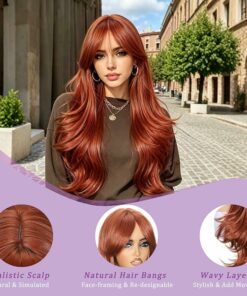 Alternative view of Long Auburn Layered Wavy Wigs BE15