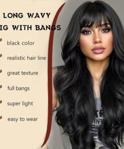 Alternative view of Long Wavy Black Wig BE25
