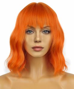 Orange Curly Wavy Bob Wigs With Bangs BE5