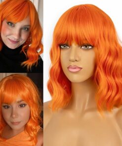 Alternative view of Orange Curly Wavy Bob Wigs With Bangs BE5
