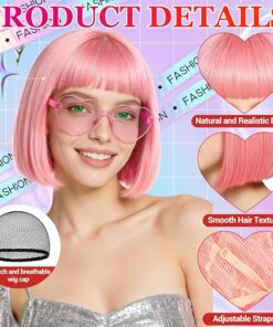 Alternative view of Pink Short Bob Straight Hair Wigs BE9