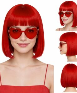 Red Short Bob Straight Hair Wigs BE6