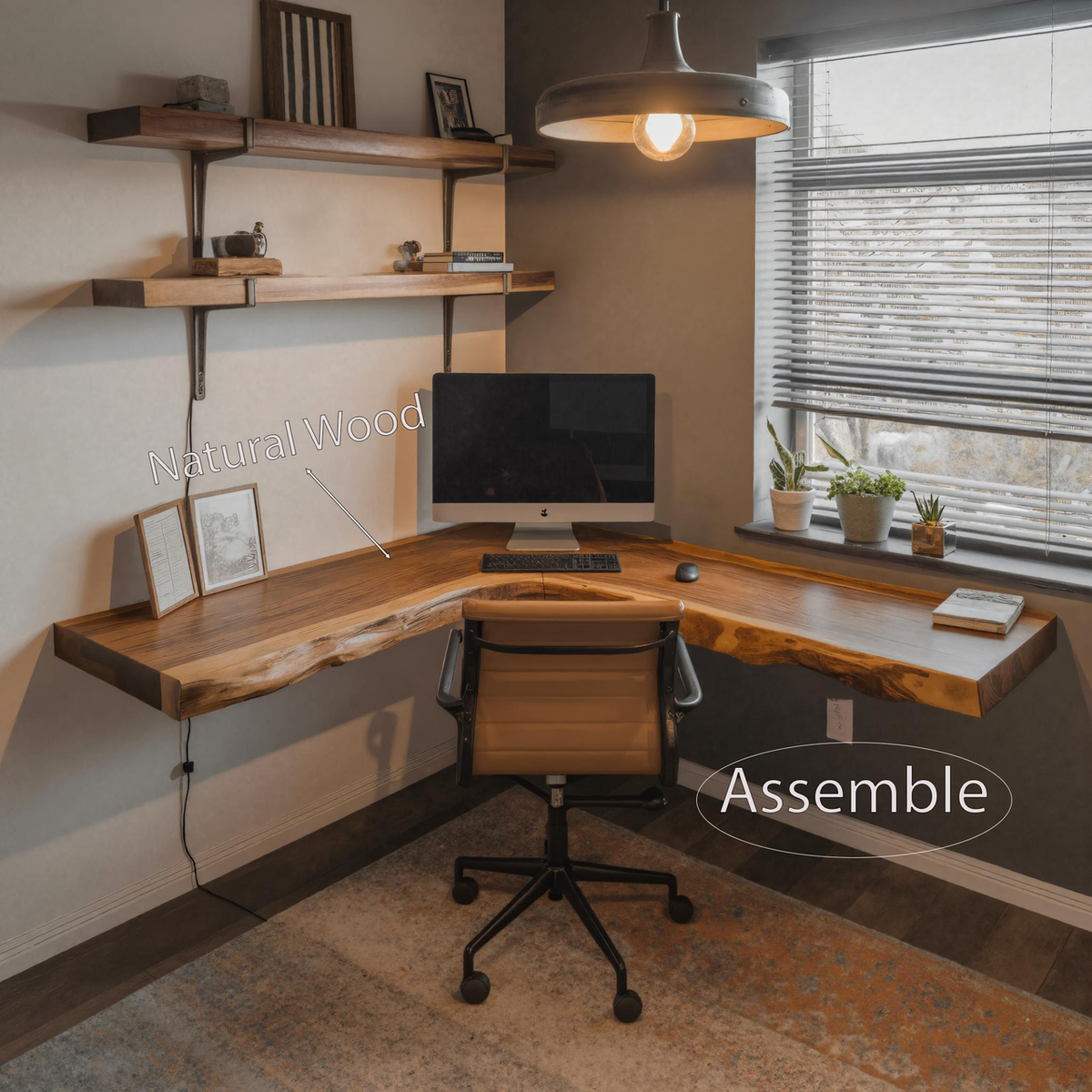 Floating Live Edge Solid Wood Corner Desk for Home Office - Image 5
