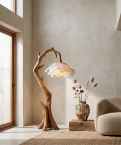 Flower Floor Lamp with Handcrafted Solid Wood Base