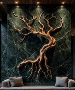 Modern Tree Branch Wood Wall Sculpture for Living Room
