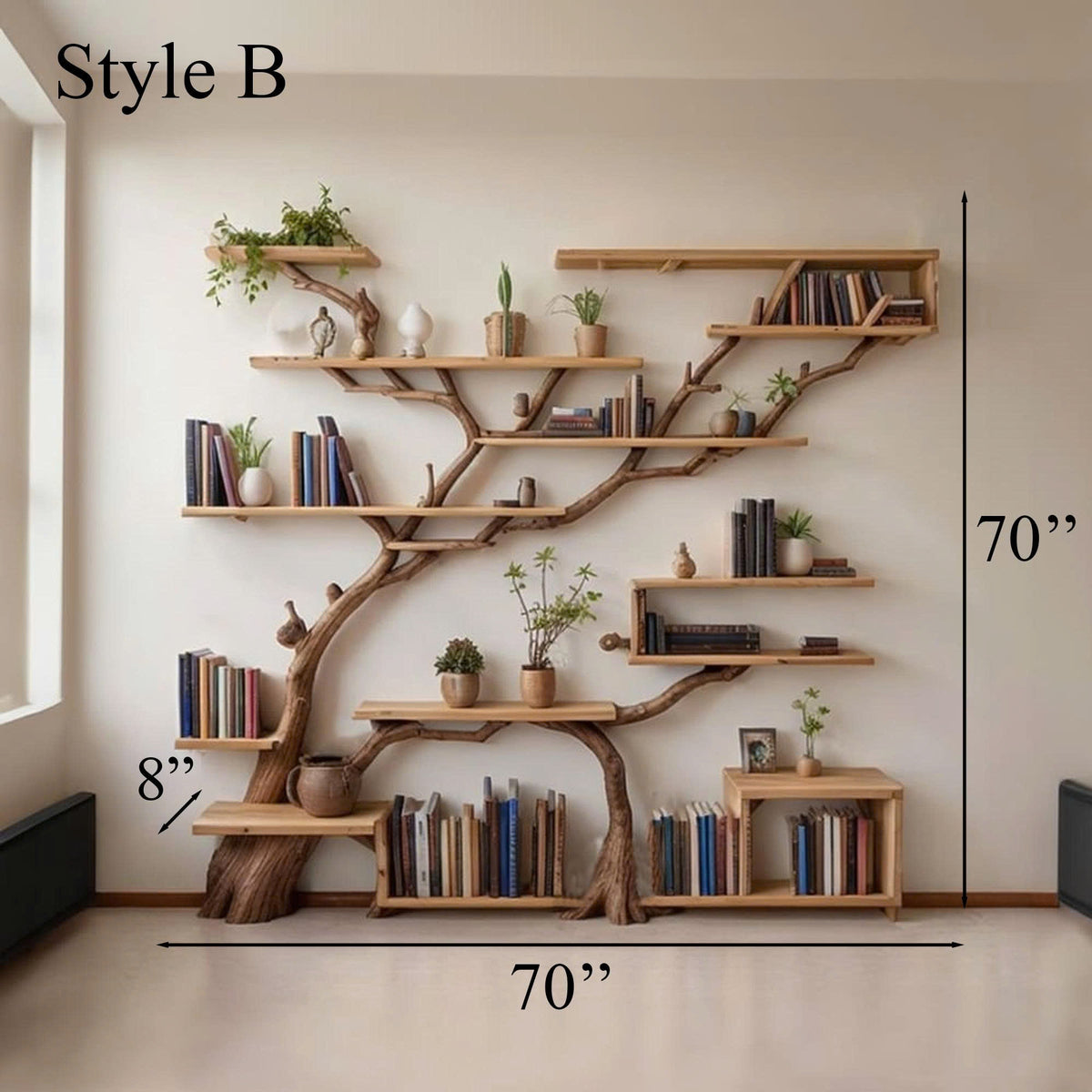 Modern Tree Wall Bookshelf with Floating Branch Shelves, Two Styles - Image 4