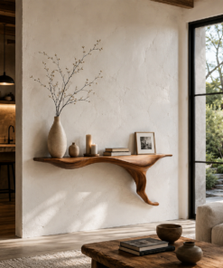 Wall Mounted Solid Wood Console Table with Tree Root Base