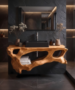 Floating Solid Wood Bathroom Vanity Shelf with Minimal Profile
