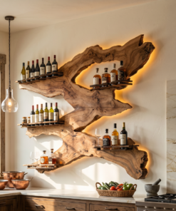 Handcrafted Monkeypod Wine Wall Rack for Kitchen and Home Bar