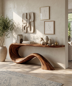Monkey Pod Live Edge Entryway Console Table, Modern Organic