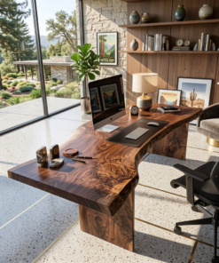 Organic Curved Live Edge Solid Wood Office Desk