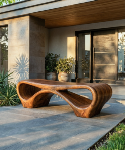 Curved Loop Solid Wood Outdoor Bench for Garden and Patio