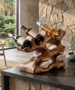 Rustic Monkeypod Wood Countertop Wine Rack for Kitchen Islands