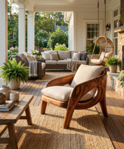 Sculptural Solid Wood Lounge Chair with Upholstered Seat