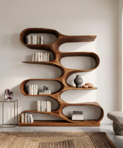 Organic Solid Wood Bookshelf with Wave-Shaped Curved Tiers
