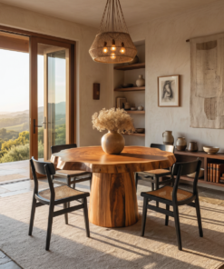 Round Solid Wood Pedestal Dining Table with Sculpted Base
