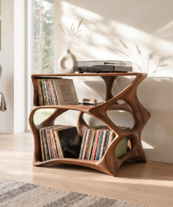 Farmhouse Natural Wood Record Stand for Cozy Living Rooms