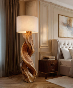 Rustic Floor Lamp with Hand-Shaped Twisted Wood Base