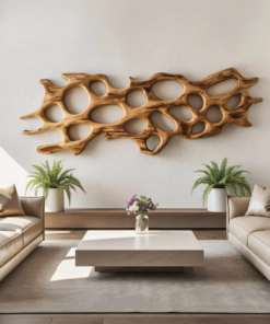 Carved Solid Wood Abstract Wall Sculpture with Organic Openings