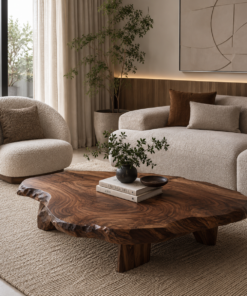 Live Edge Solid Wood Coffee Table with Block Legs
