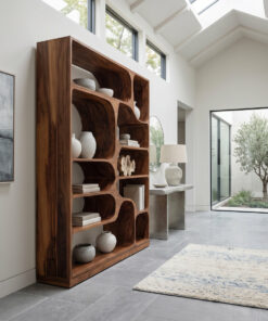 Sculptural Solid Wood Bookcase with Curved Asymmetric Compartments