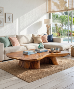 Farmhouse Solid Wood Coffee Table with Oiled Natural Finish