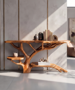 Farmhouse Solid Wood Console Table with Live Edge Detail