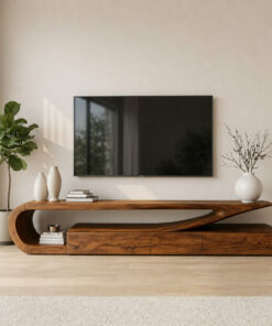 Minimalist Solid Wood TV Console with Drawers and Curved Frame
