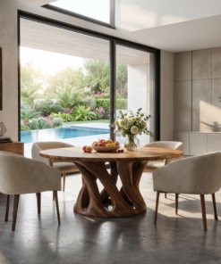 Solid Wood Round Dining Table with Intertwined Sculptural Pedestal