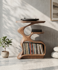 Mid-Century Solid Wood Record Player Stand for Living Room