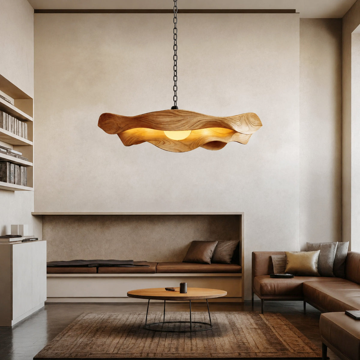 Modern Sculptural Solid Wood Pendant Light with Flowing Contours