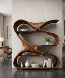 Modern Freeform Sculptural Wood Bookshelf for Office Display