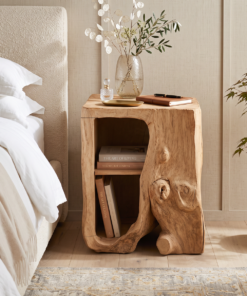 Farmhouse Live Edge Solid Wood Nightstand with Open Shelf