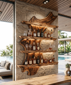Monkey Pod Wood Wall Wine Rack in Mid-Century Style