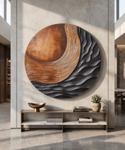 Carved 3D Wood Wall Art Panel for Bedroom with Tidal Folds