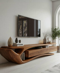 Sculptural Solid Wood TV Stand with Storage Drawers