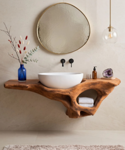 Mid-Century Live Edge Solid Wood Bathroom Vanity Shelf