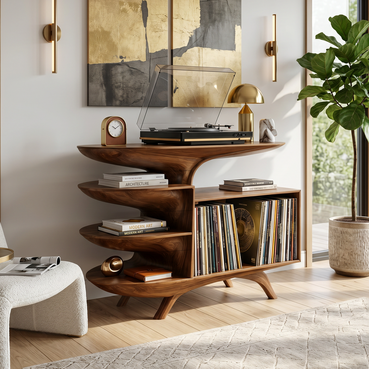 Modern Reclaimed Tamarind Wood Record Player Stand for Bedroom