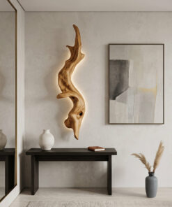 Rustic Organic Solid Wood Wall Lamp Sculpture with Ambient Glow