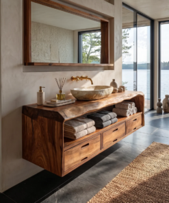 Farmhouse Floating Live Edge Bathroom Vanity in Solid Wood