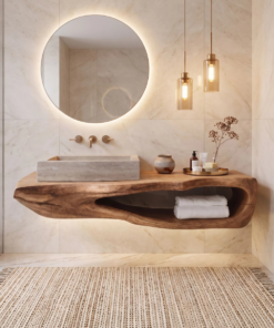 Rustic Natural Wood Bathroom Vanity Shelf for Industrial Style