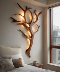 Handcrafted Wood Tree Branch Wall Lamp with Integrated Lighting
