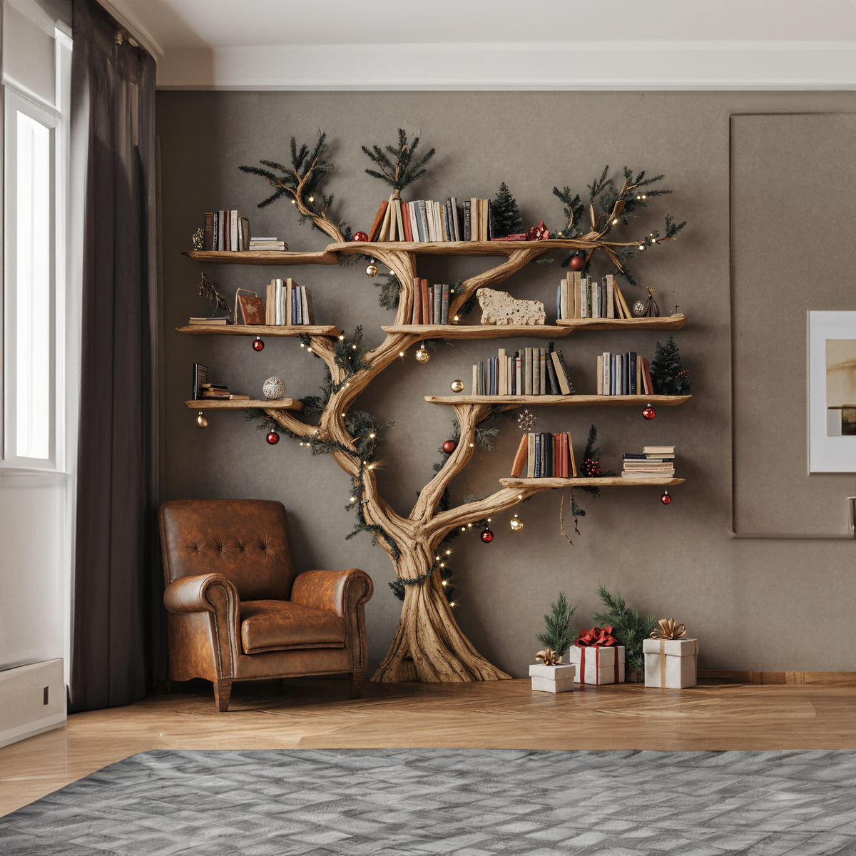 Driftwood-Style Tree Branch Floating Bookshelf, 70 x 70 Inch - Image 2