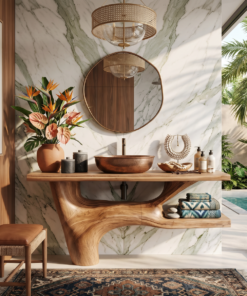 Handcrafted Solid Wood Bathroom Vanity in Natural Rustic Style