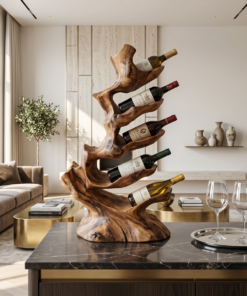Freestanding Monkeypod Wood Wine Stand for Counter or Floor