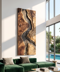 Hand-Carved Solid Hardwood Wave Wall Sculpture for Entryway