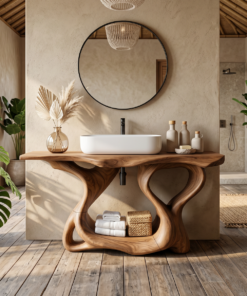 Rustic Solid Wood Bathroom Vanity with Waterproof PU Finish